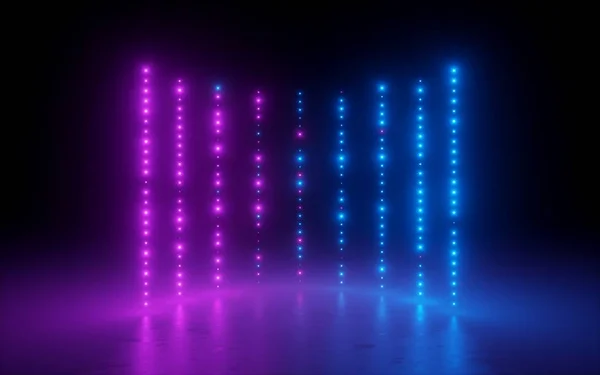 Renderização 3d, fundo abstrato, pixels de tela, pontos brilhantes, luzes de néon, realidade virtual, equalizador, gráfico, espectro ultravioleta, cores vibrantes azuis rosa, show de laser, isolado em preto — Fotografia de Stock