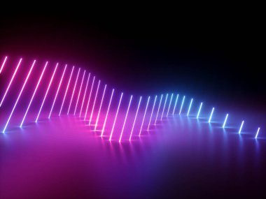 3D, pembe mavi neon ışıkları, arka plan, dalga, ekolayzer, canlı renkler, parlak çizgiler
