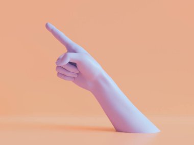 3D render, el izole, parmak kadar işaret jest, yön sembolü, dükkanı ekran, en az moda arka plan, mankenin vücut parçası, göstermek, sunum, güzel Menekşe pastel renkler