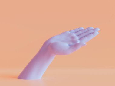 3D render, el izole, mücevher dükkanı göstermek, en az moda arka plan, mankenin vücut parçası, göstermek, sunum, güzel Menekşe pastel renkler