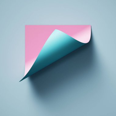 3D render, pembe mavi soyut kağıt arka plan, sayfa kıvır, köşe, yaratıcı modern afiş mockup, tasarım öğesi kıvrılmış