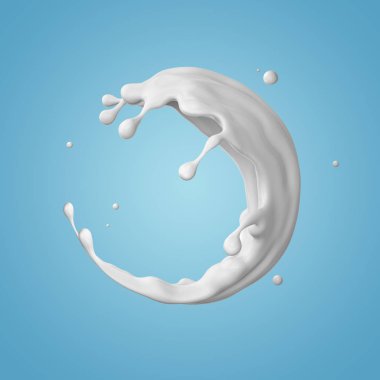 3D render, süt sarmal sıçramasına, sıvı dalga, beyaz sıçrama, boya, döngüler, üzerinde mavi arka plan izole curvy jet