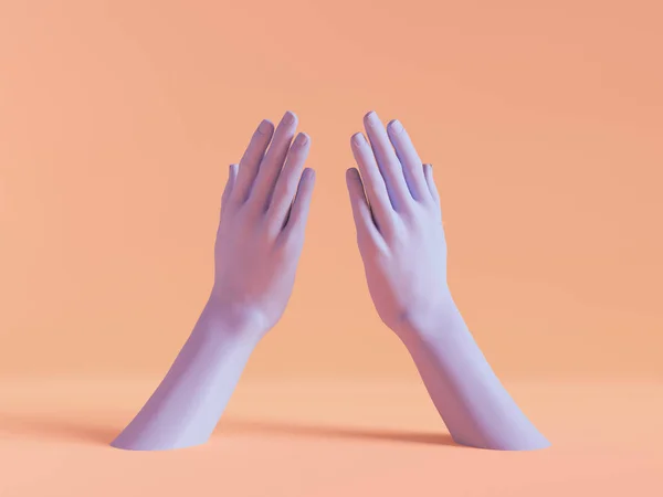 3d render, manos femeninas aisladas, fondo de moda mínima, partes del cuerpo del maniquí, espacio en blanco, colores pastel —  Fotos de Stock