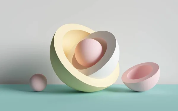 3d render, fundo abstrato, bola, formas geométricas primitivas, paleta de cores pastel, mockup simples, elementos de design mínimo — Fotografia de Stock