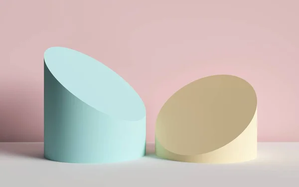 Renderização 3d, fundo abstrato, cilindros cortados, formas geométricas primitivas, paleta de cores pastel, mockup simples, elementos de design mínimos — Fotografia de Stock