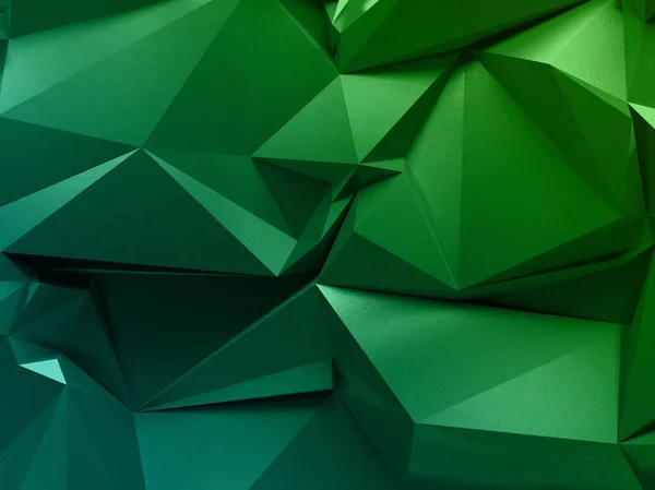 3D abstraktní pozadí, nízká polygonální struktura, smaragdově zelený geometrický vzor, Tapeta křišťálu — Stock fotografie