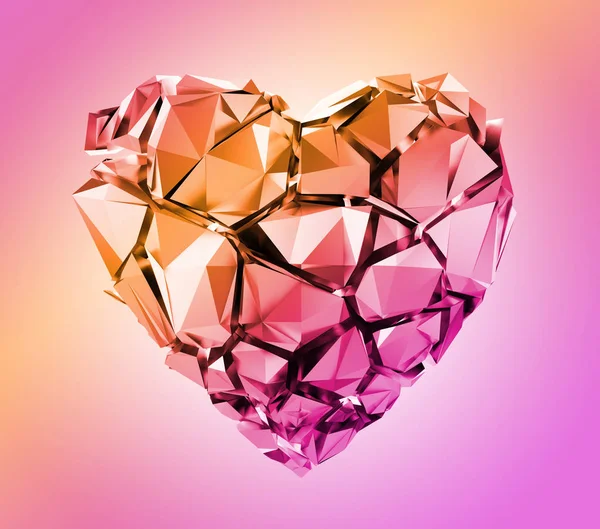 3d render, corazón de cristal rosa roto aislado sobre fondo pastel — Foto de Stock