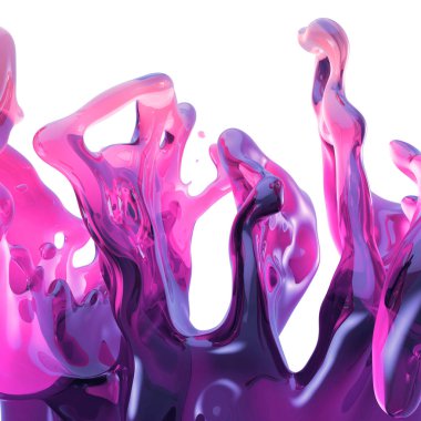 3D render, Neon Splash, pembe sıvı, içki sıçraması, beyaz arka planda izole tasarım elemanı