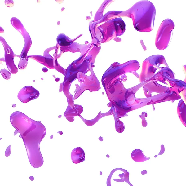3D render, Neon Splash, pembe sıvı, içki sıçraması, beyaz arka planda izole tasarım elemanı