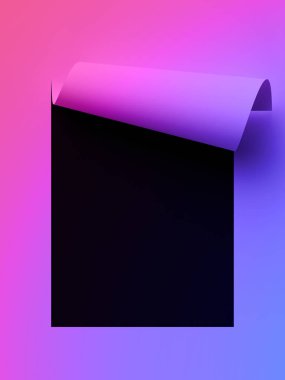 3D render, soyut Neon Kağıt arka plan, sayfa köşesi kıvrım, boş levha, reklam ve promosyon mesajı için tasarım elemanı. Yaratıcı modern Mock yukarı.