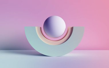 3D render, soyut arka plan, pastel Neon ilkel geometrik şekiller, top, kemer, basit mockup, minimal tasarım elemanları