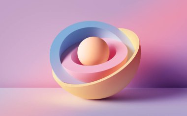 3D render, soyut arka plan, pastel neon topları, ilkel geometrik şekiller, basit mockup, minimal tasarım elemanları