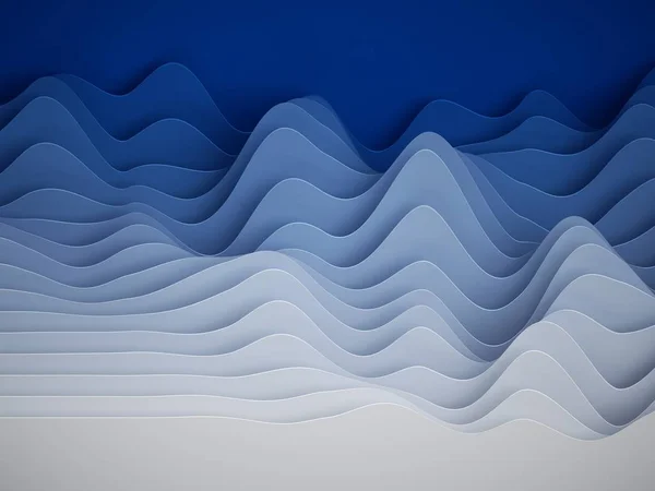 3d レンダリング、抽象的な紙の形状の背景、スライスした層、波、丘、イコライザー — ストック写真