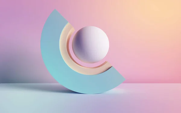 Rendering 3d, sfondo astratto, forme geometriche primitive al neon pastello, palla, arco, mockup semplice, elementi di design minimali — Foto Stock