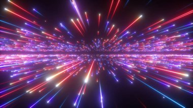 3D render, kırmızı mavi havai fişek, soyut kozmik arka plan, büyük patlama, gökada, düşen yıldızlar, göksel, evrenin güzelliği, ışık hızı, Neon kızdırma, evren, ultraviyole kızılötesi ışık, uzay
