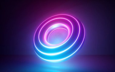 3d render, parlayan neon torus şekli ile soyut arka plan, halkalar, kozmik donut, lazer gösterisi, ezoterik enerji, ultraviyole spektrum