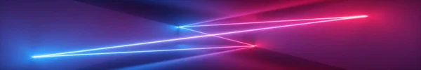 3d render, abstract panoramic background, neon light, tunnel, corridor, glowing lines, geometric shapes, ultraviolet spectrum, virtual reality, laser show — Stock Photo, Image