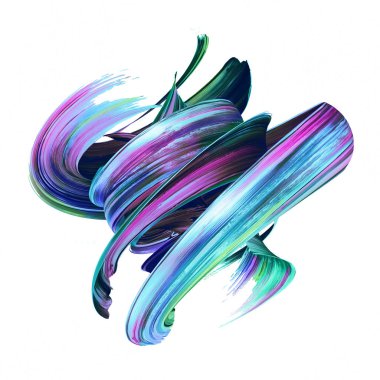 3d render, soyut fırça darbesi, yaratıcı yayma klips ilerletmek, boya sıçraması, dinamik sıçrama, renkli kıvırcık, sanatsal kurdele, beyaz arka plan üzerinde izole