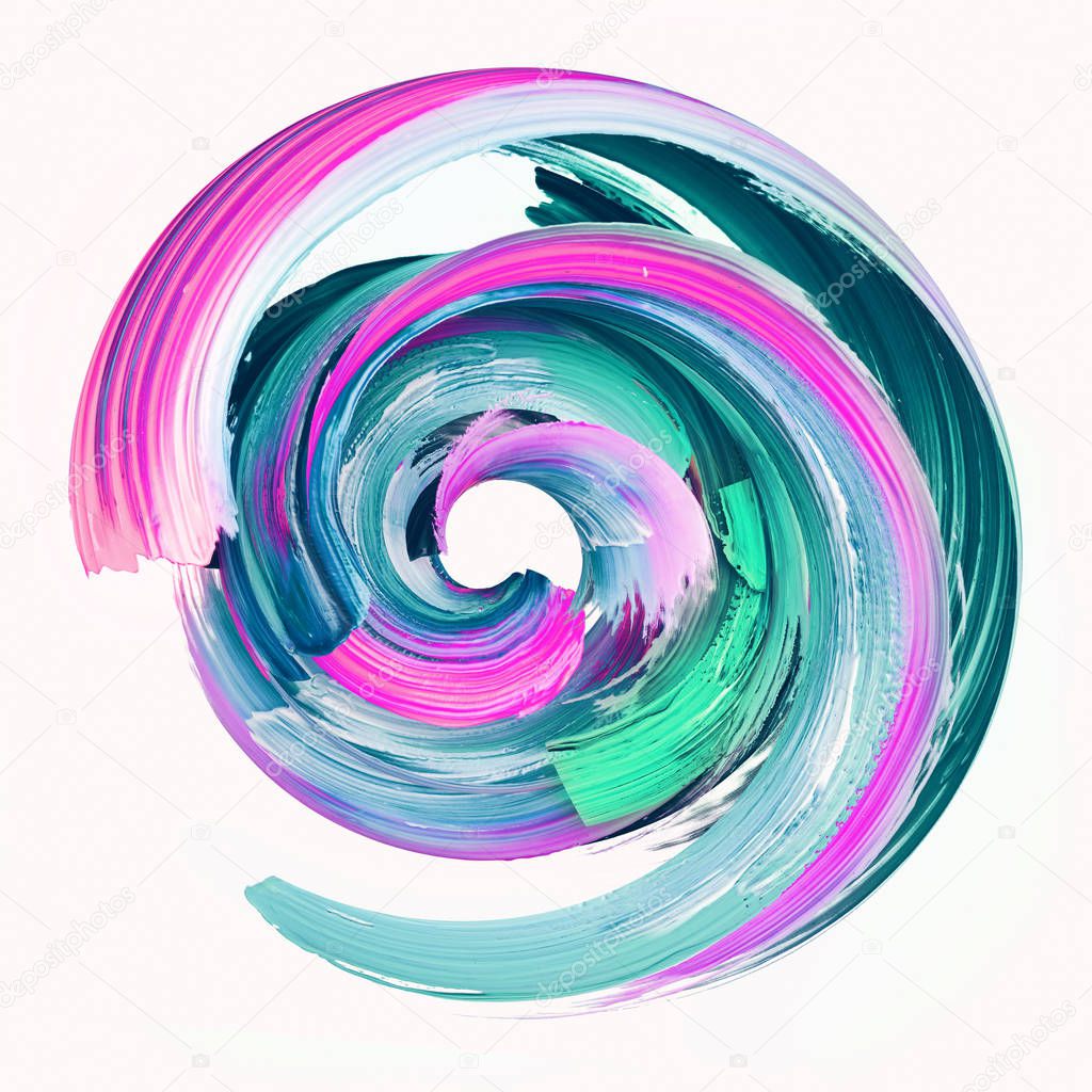 3d render, abstract round brush stroke, paint splash, colorful splatter circle, artistic vivid spiral smear, isolated on white background