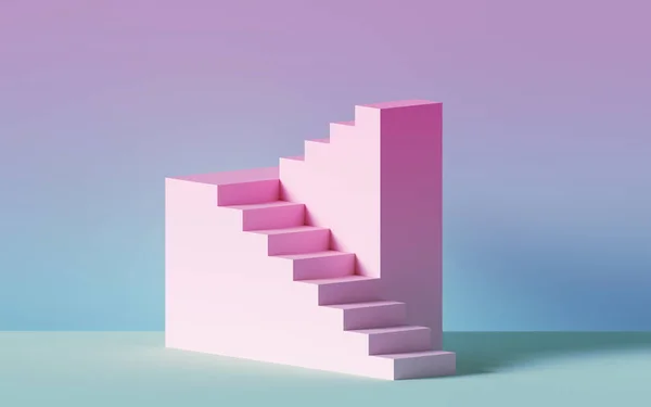 3d render, pink stairs, steps, abstract background in pastel colors, fashion podium, minimal scene, architectural block, design element — Stock Photo, Image