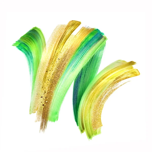 Digital illustration, grön guldfärg, penseldrag isolerad på vit bakgrund, Neon färg smear, färgglada ClipArt, konstnärlig designelement — Stockfoto