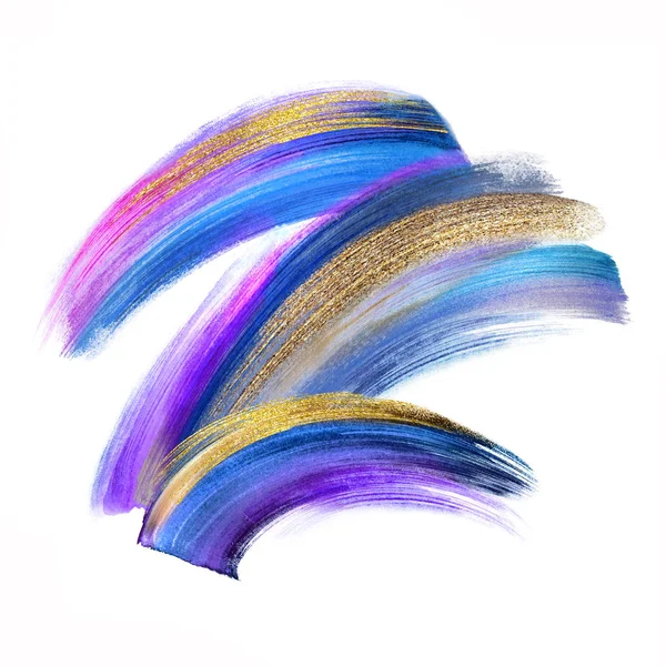 Digitális illusztráció, lila kék neon kefe stroke Clip Art izolált fehér háttér, dinamikus akvarell kenet, többszínű neon festék textúra, design elem — Stock Fotó