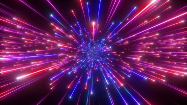3d render, big bang, galaksi genişleyen, soyut mavi kırmızı kozmik arka plan, evrenin gök güzelliği, ışık hızı, havai fişek, neon kızdırma, kozmos, ultraviyole kızılötesi ışık, dış uzay yıldızları