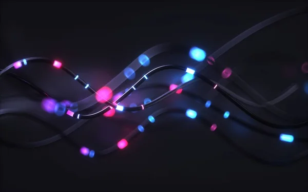 3D render, absztrakt háttér, rózsaszín kék neon fény impulzusos megy keresztül kábelek, nagy adatátviteli, hálózati — Stock Fotó