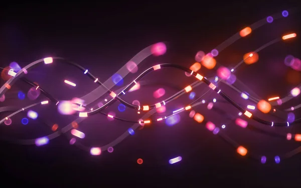 3D Render, abstrakt bakgrund, rosa blå Neon ljus impuls går igenom kablar, Big dataöverföring, nätverk — Stockfoto