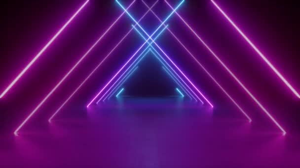 Abstract Neon Background Flight Forward Triangular Corridor Appearing Glowing Pink — Stock Video