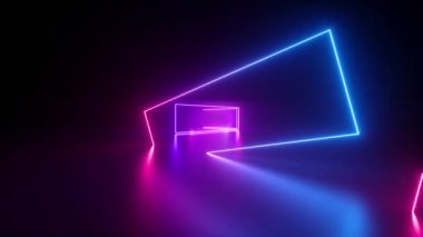 ileri doğru sonsuz tünel, soyut neon arkaplan, ultraviyole ışık, parlayan çizgiler, sanal gerçeklik arayüzü, çerçeveler, hud, pembe mavi tayf, lazer ışınları