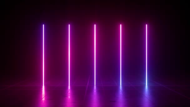 Vertikala Glödande Linjer Ultraviolett Spektrum Rosa Blå Neonljus Lasershow Nattklubb — Stockvideo