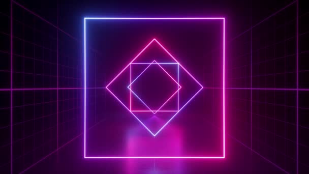 抽象的背景紫外線ネオングリッド仮想現実トンネル抽象的幾何学的背景サイバー空間 — ストック動画