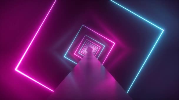 Vlucht Door Neon Tunnel Bewegende Mode Podium Abstracte Achtergrond Spinning — Stockvideo