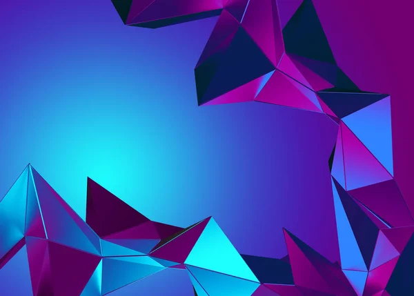 3D paars blauw neon abstracte achtergrond met veelhoekige vormen — Stockfoto