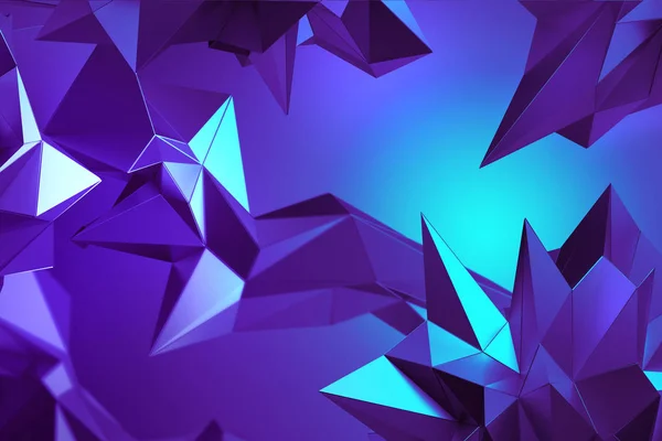 3D ультрафіолетовий неоновий абстрактний фон з полігональними формами — стокове фото
