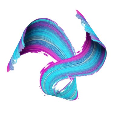 3d render, soyut fırça darbesi, boya sıçrama, sıçrama, renkli kıvırcık, sanatsal spiral, canlı kurdele, sanatsal küçük resim beyaz arka plan izole