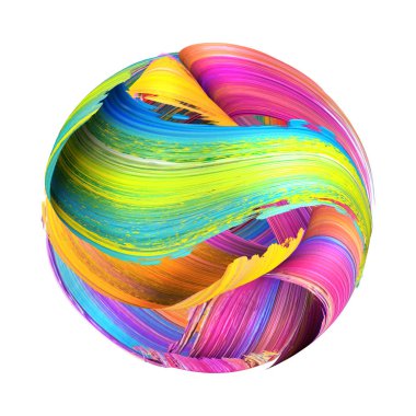 3d render, soyut fırça darbesi, boya sıçrama, sıçrama, renkli kıvırcık, sanatsal spiral, canlı kurdele, sanatsal küçük resim beyaz arka plan izole