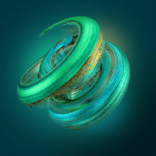 3D Render, abstrakt Neon bakgrund med grungy penseldrag, Twisted Mint guld färg stänk, objekt isolerad på smaragdgrön — Stockfoto