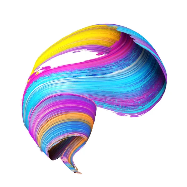 Rendu 3d, coup de pinceau abstrait, éclaboussure de peinture, éclaboussure, boucle colorée, spirale artistique, ruban vif, clip art artistique isolé sur fond blanc — Photo