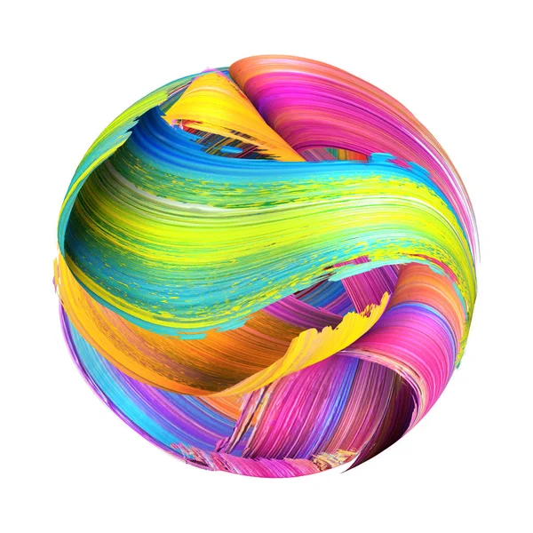 Rendu 3d, coup de pinceau abstrait, éclaboussure de peinture, éclaboussure, boucle colorée, spirale artistique, ruban vif, clip art artistique isolé sur fond blanc — Photo