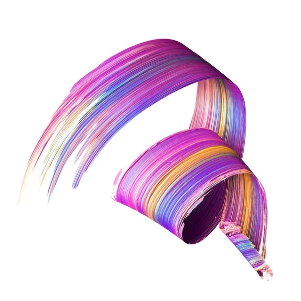 3D-Render, abstrakter Pinselstrich, Farbspritzer, Splatter, bunte Locken, künstlerische Spirale, lebendiges Band, künstlerische Clip-Art isoliert auf weißem Hintergrund — Stockfoto