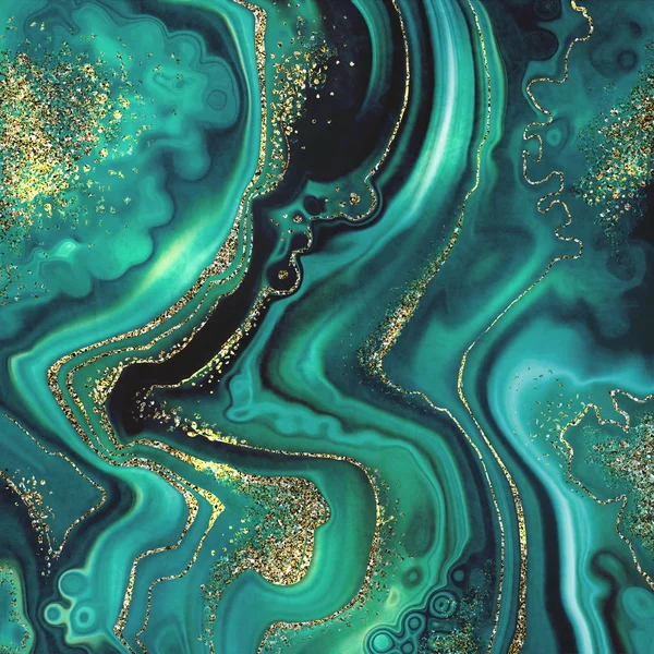 Abstract background, fashion fake stone texture, malachite emerald green agate or marble slab with gold glitter veins, wavy lines, painted artificial marbled surface, artistic marbling illustration — Stock Image Abstract background, fashion fake stone texture, malachite emerald green agate or marble slab with gold glitter veins, wavy lines, painted artificial marbled surface, artistic marbling illustration Stock Picture