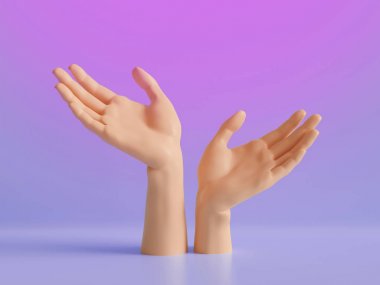 3d render, kadın elleri izole, kuyumcu ekran, minimal moda arka plan, manken vücut parçaları, yardım eller, göstermek, sunum, pembe mor pastel renkler