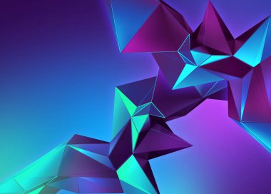 3d neon soyut kristal arka plan, ultraviyole poligonal şekiller