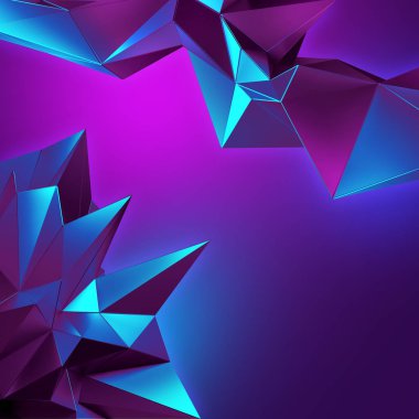 3d neon soyut kristal arka plan, ultraviyole poligonal şekiller