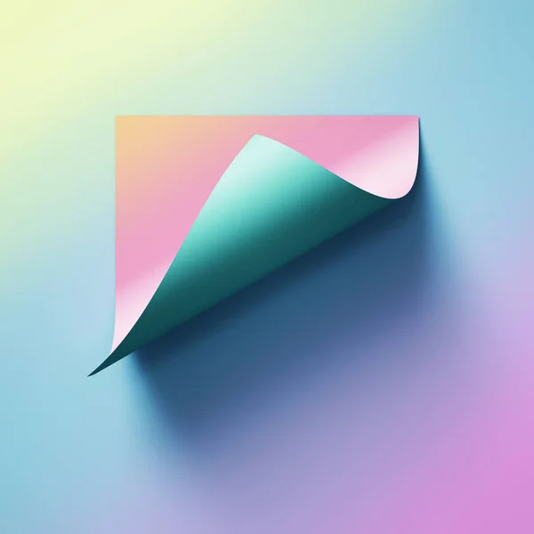 3d render, papel cuadrado en blanco rosa con esquina rizada azul, fondo abstracto, rizo de página, maqueta creativa de banner moderno, elemento de diseño — Foto de Stock