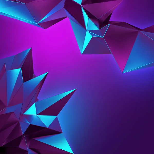 Трехмерный неоновый абстрактный хрустальный фон, ультрафиолетовые многоугольные формы — стоковое фото