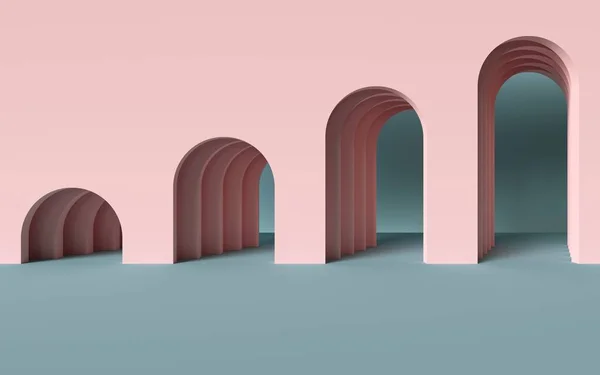 3D renderen, abstracte minimalistische geometrische achtergrond, architecturale concept, boog binnen roze muur, papier lagen, papier lagen — Stockfoto