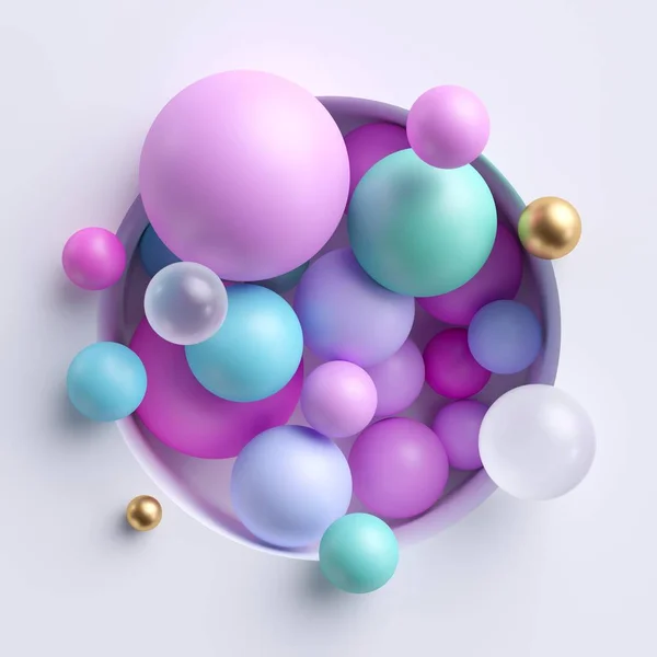 3d ilustração abstrata, variado rosa azul pastel bolas dentro redondo nicho isolado no fundo branco — Fotografia de Stock